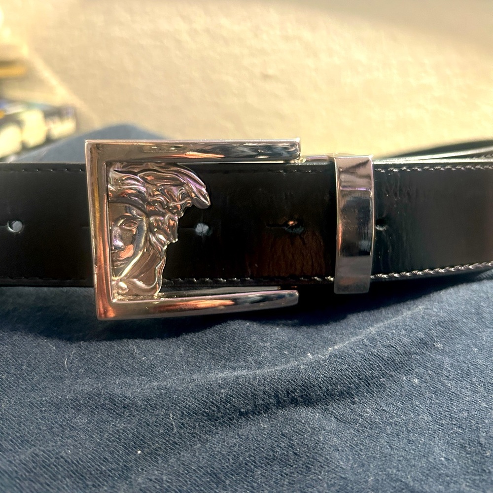 VERSACE Men’s Textured Black Leather Belt from VERSACE COLLECTION